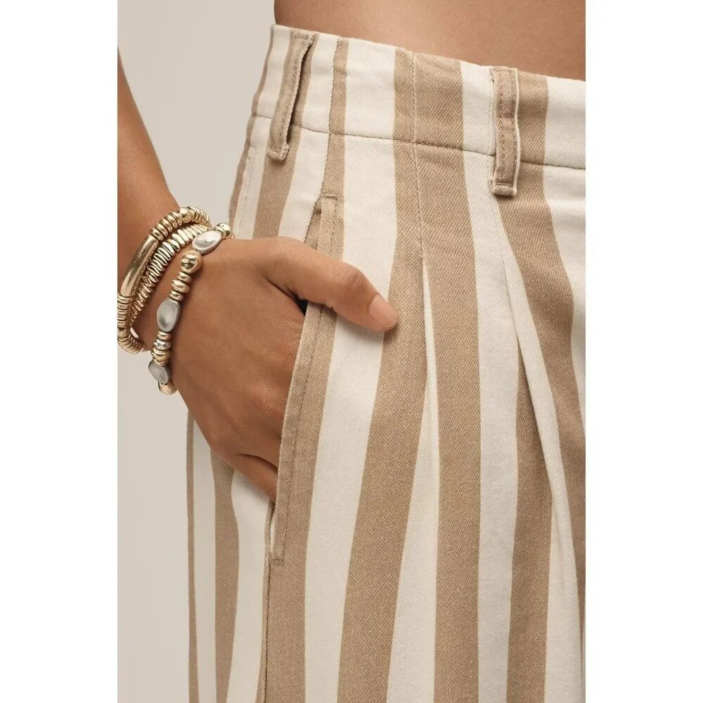 Maeve High-Rise Wide-Leg Jeans White Beige Striped 26 - Picture 3 of 4